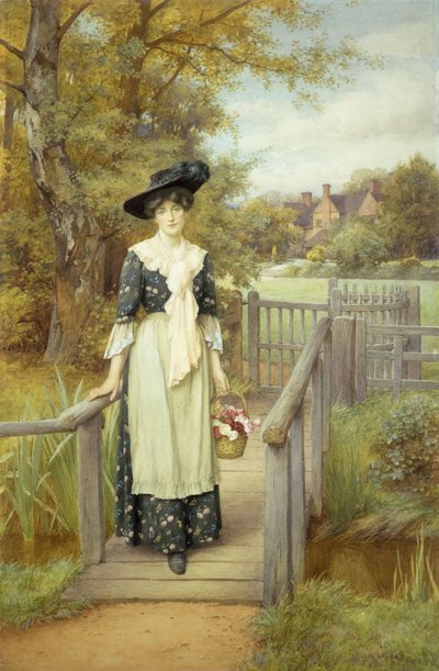 A Country Beauty (w/c over blyant med gouache på papir) av Charles Edward Wilson