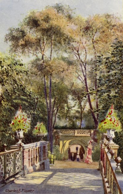 London Zoo: Tunnel, fra Canal Bridge (farge litho) av Charles Edwin Flower