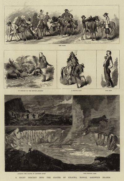 En natt nedstigning i krateret i Kilauea, Hawaii, Sandwichøyene av Charles Edwin Fripp