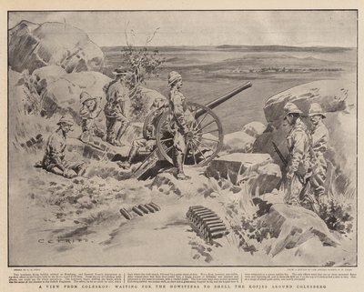 En utsikt fra Coleskop, venter på at Howitzers skal beskylle Kopjes rundt Colesberg av Charles Edwin Fripp