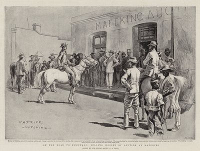 På veien til Bulawayo, selger hester på auksjon hos Mafeking av Charles Edwin Fripp