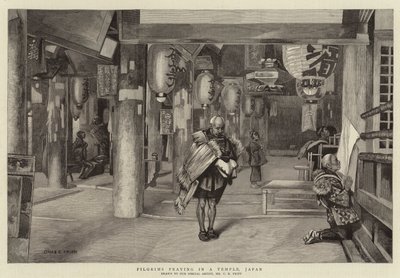 Pilegrimer ber i et tempel, Japan av Charles Edwin Fripp