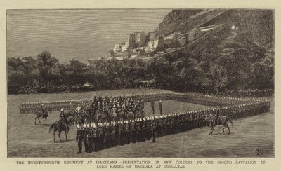 Det tjuefire regiment ved Isandlana, presentasjon av nye farger til den andre bataljonen av Lord Napier av Magdala på Gibraltar av Charles Edwin Fripp