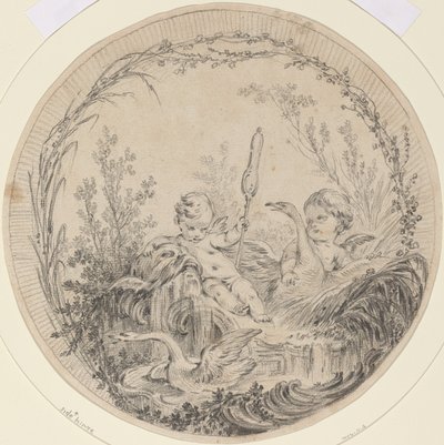 To Putti leker med svaner av Charles Eisen