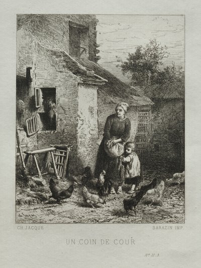 Et hjørne av gården. av Charles Emile Jacque