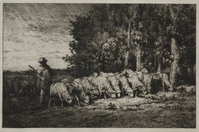 En flokk ved kanten av en skog, 1880. av Charles Emile Jacque