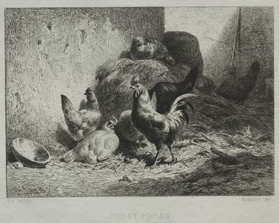 Hane og høner. av Charles Emile Jacque