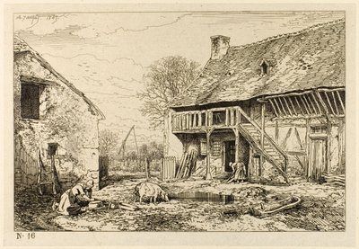 Gårdsplassen til en bondebolig av Charles Emile Jacque