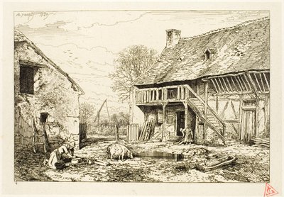 Gårdsplassen til en bondebolig av Charles Emile Jacque