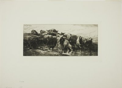 Kyr som drikker fra elven av Charles Emile Jacque