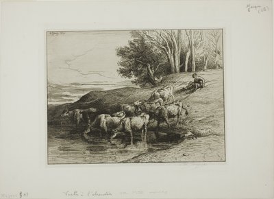 Kyr på vanningsplassen av Charles Emile Jacque