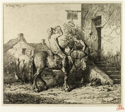 Inngang til et vertshus, med bondedrikk av Charles Emile Jacque