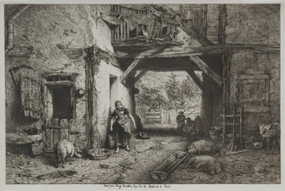 Gårdsinteriør av Charles Emile Jacque