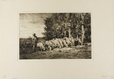 Saueflokk på kanten av en skog av Charles Emile Jacque