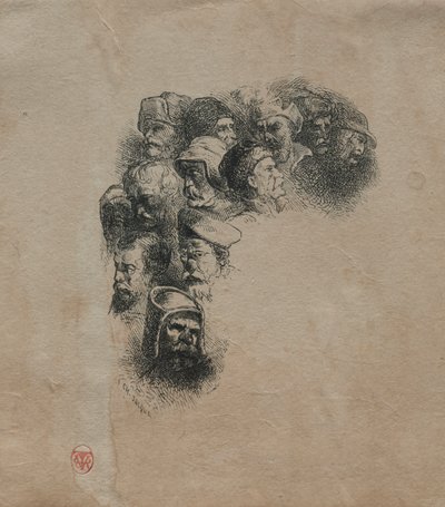 Gruppe av hoder, etter Greuze av Charles Emile Jacque