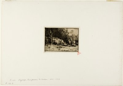 Flok med kyr som kommer ut av en skog av Charles Emile Jacque