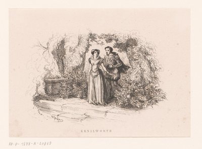 Par i en hage Kenilworth (tittel på objekt) av Charles Emile Jacque