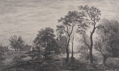 Landskap, etter en skisse av Eglon van der Neer, 1862. av Charles Emile Jacque