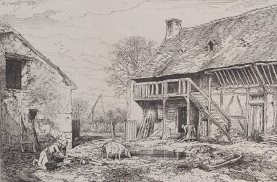 Landskap av en bondegård, 1845. av Charles Emile Jacque