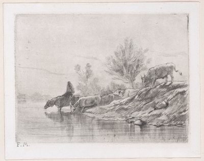 Landskap med storfe, 1848. av Charles Emile Jacque