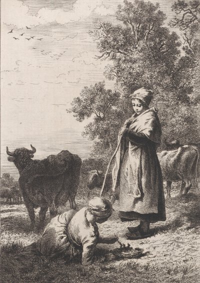Små melkepiker, 1864. av Charles Emile Jacque