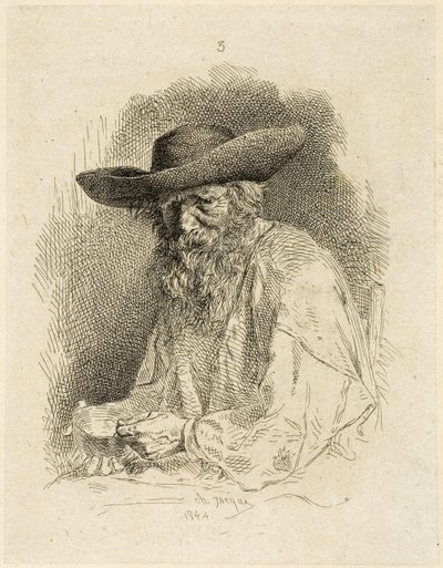 Gammel mann med rotetinn av Charles Emile Jacque