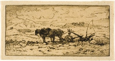 Ploughman og teamet hans hviler av Charles Emile Jacque