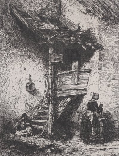 Trapper og kvinnekjerning, 1845. av Charles Emile Jacque