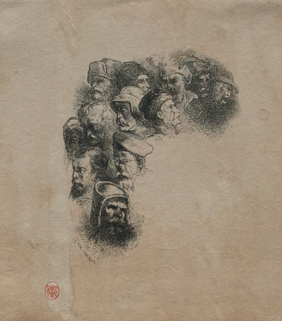 Studie av hoder. av Charles Emile Jacque