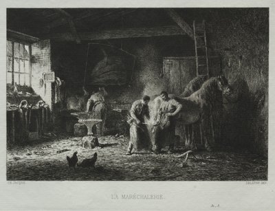 Smedbutikken. av Charles Emile Jacque