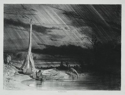 Fiskeren, regnvær, 1847. av Charles Emile Jacque