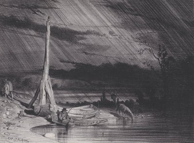 Fiskeren, regnvær, ca. 1853. av Charles Emile Jacque