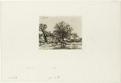 Trær og kyr nær en dam av Charles Emile Jacque
