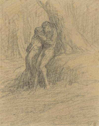 Bondepar elsker under et tungt tre av Charles Emile Jacque