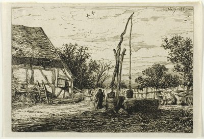 Vel i en gårdsgård av Charles Emile Jacque