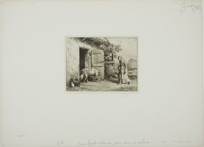 Kvinne som bringer grisene sine hjem av Charles Emile Jacque