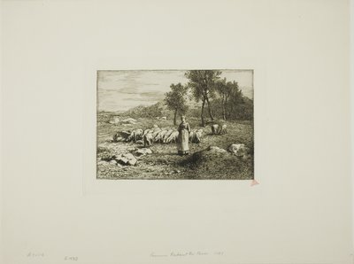 Kvinne som våker over en griseflokk av Charles Emile Jacque