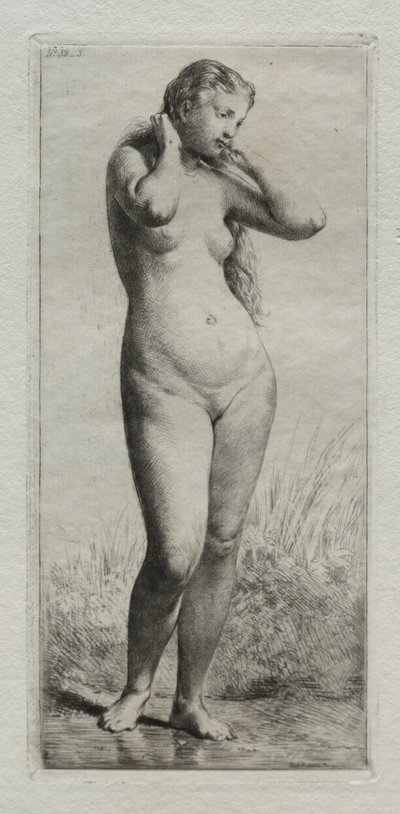 Ung kvinne bader. av Charles Emile Jacque