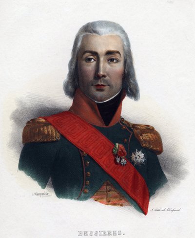 Portrett av Jean Baptiste (Jean-Baptiste) Bessieres (1768-1813), marskalk av Frankrike - Mauraisse, Charles Emile (1799-1852) - 1835 - Litografi, akvarell - 32x24 - Privat samling av Charles Emile Mauraisse