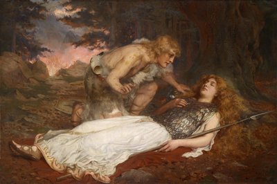 Siegfried (Sigurd) og Bruennhilde (Brunehild) av Butler, Charles Ernest (1864-1933). Olje på lerret, størrelse: 130x200 av Charles Ernest Butler