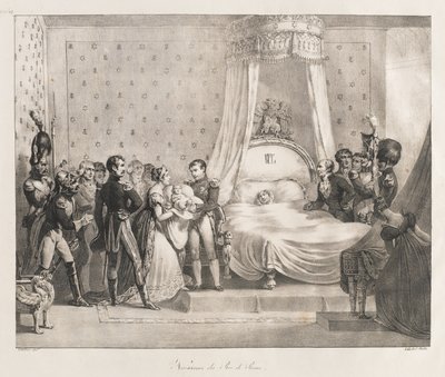 Fødsel av kongen av Roma, tidlig på 1800-tallet (litho) av Charles Etienne Pierre Motte