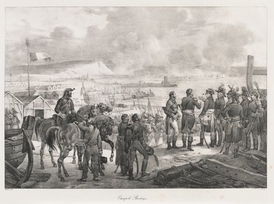Leir ved Boulogne, tidlig på 1800-tallet (litho) av Charles Etienne Pierre Motte