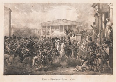 Napoleon og Josephines inntog i Milano, tidlig på 1800-tallet (litho) av Charles Etienne Pierre Motte