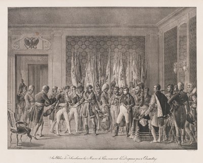 Maires of Paris mottar flagget til Austerlitz, tidlig på 1800-tallet (litho) av Charles Etienne Pierre Motte