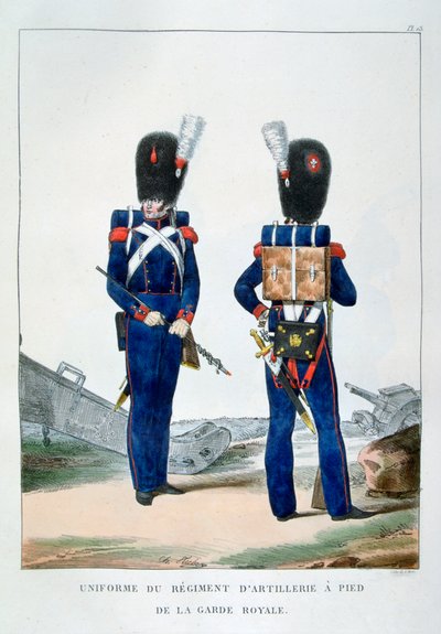 Uniform av et regiment av fotartilleri fra den kongelige garde, Frankrike, 1823. av Charles Etienne Pierre Motte
