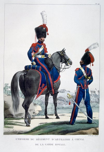 Uniform av et regiment av hesteartilleri fra den kongelige garde, Frankrike, 1823. av Charles Etienne Pierre Motte