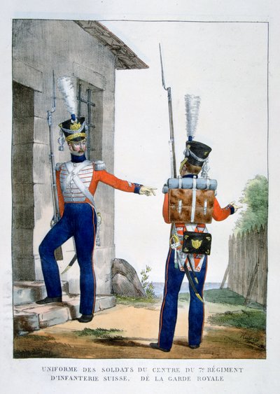 Uniform av det sveitsiske 7. infanteriregimentet til den kongelige garde, Frankrike, 1823. av Charles Etienne Pierre Motte
