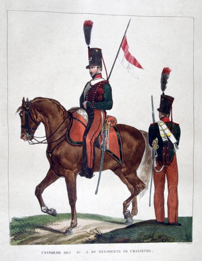 Uniformer av det monterte 9. og 10. chasseurregiment, 1823. av Charles Etienne Pierre Motte