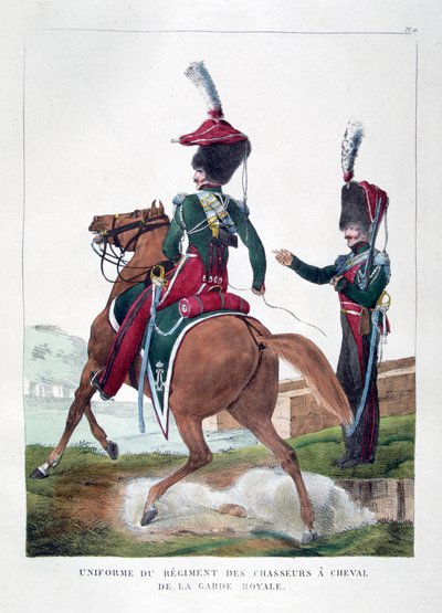 Uniformer av det monterte chasseur-regimentet til den franske kongegarden, 1823. av Charles Etienne Pierre Motte