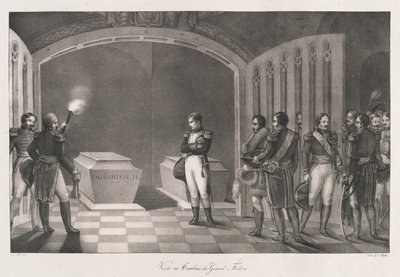 Besøk til graven til Fredrik den store, tidlig 1800-tallet (litho) av Charles Etienne Pierre Motte